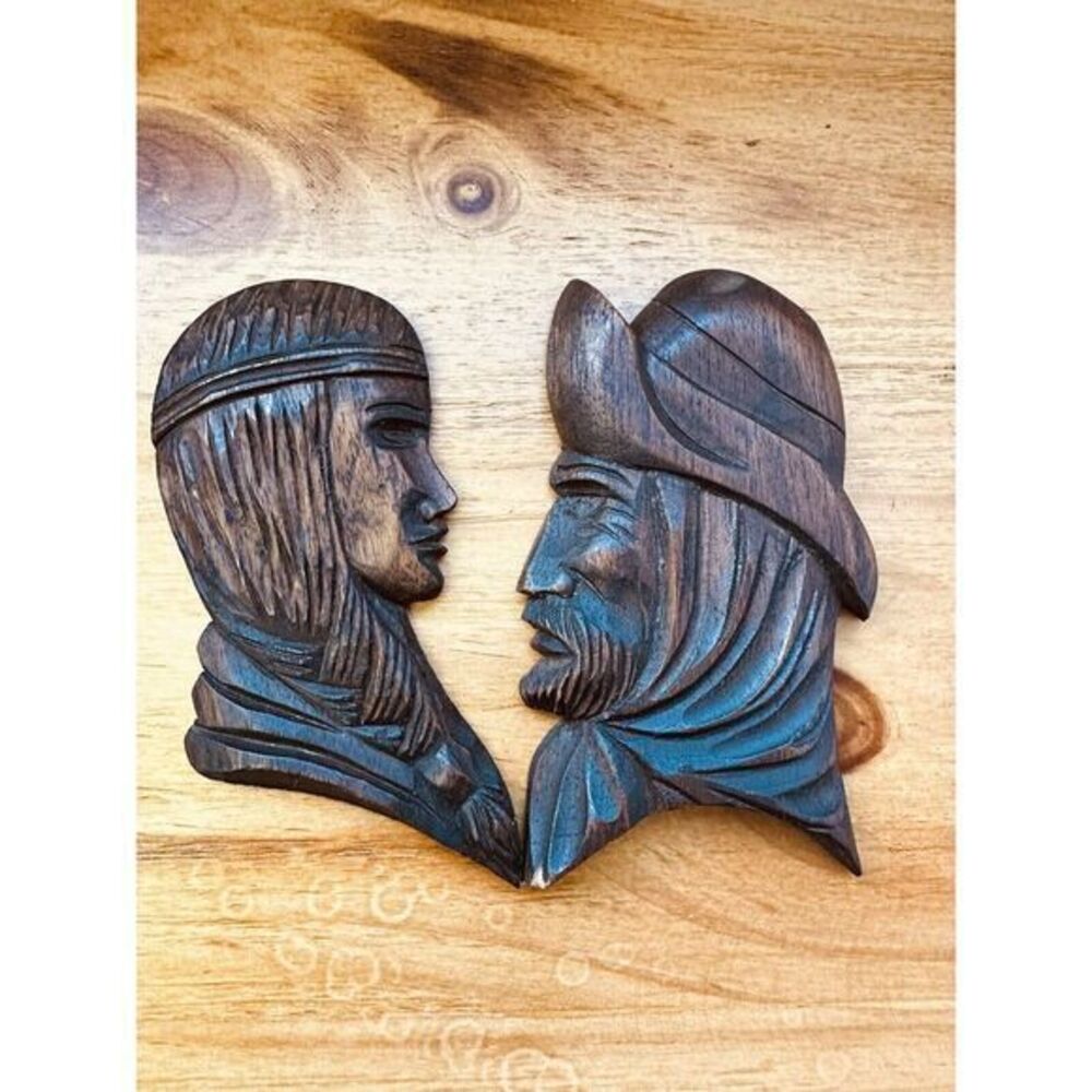 Osabel Tallado A Mano Argentina Wood Carving Wall Hanging‎ Art Cavalier & Lady